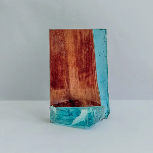One-of-a-kind home accent - wood and epoxy resin artwork with a sea-inspired color palette.